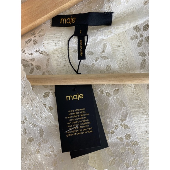 NWT Maje Lood White Tie-Neck Floral Lace Top Sz S - Picture 6 of 7